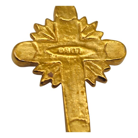 Avon Signed Blue Crystal Cross Necklace 18" Chain Gold Tone Starburst Y5 - Picture 7 of 8